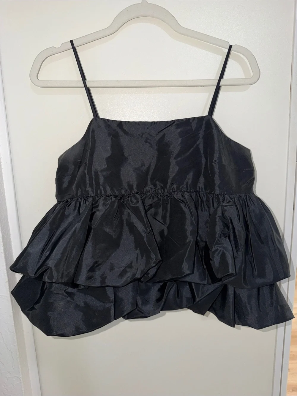 a new day Black Tiered Taffeta Tank Top with Adjustable Straps | S